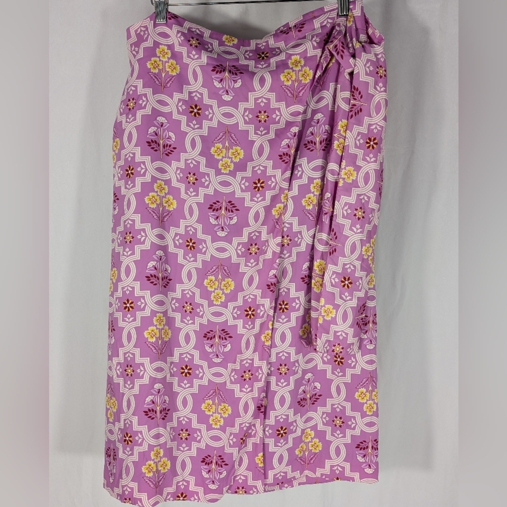 NWT Ann Taylor Lavender, Pink & Yellow Floral Faux Wrap Midi Skirt Size 8